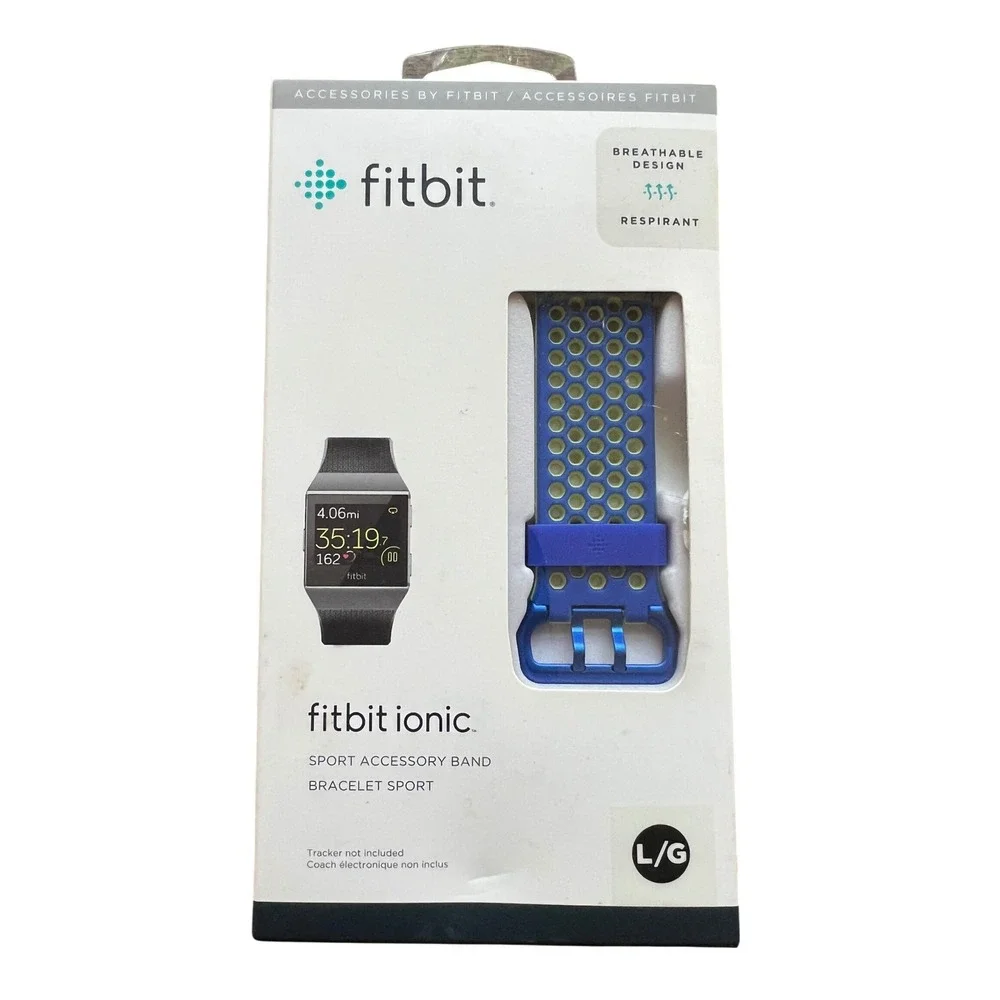 Fitbit Ionic Sport Accessory Band Unisex L/G Blue‎ Cobalt Lime Perforated NEW